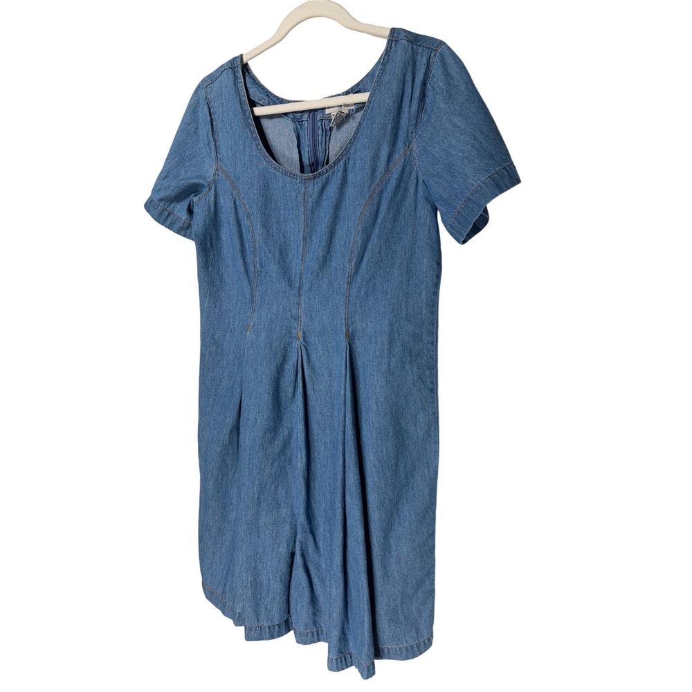 VTG Tower Hill Denim Short Sleeve Scoop Neck Pleated One Piece Romper Size 10 - Picture 2 of 11